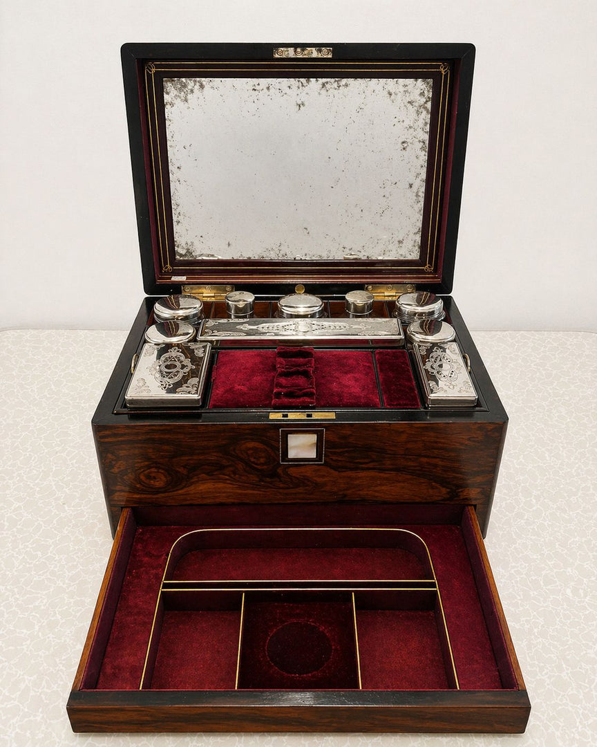 Antique Rosewood & Silver Plate Vanity Box c.1900