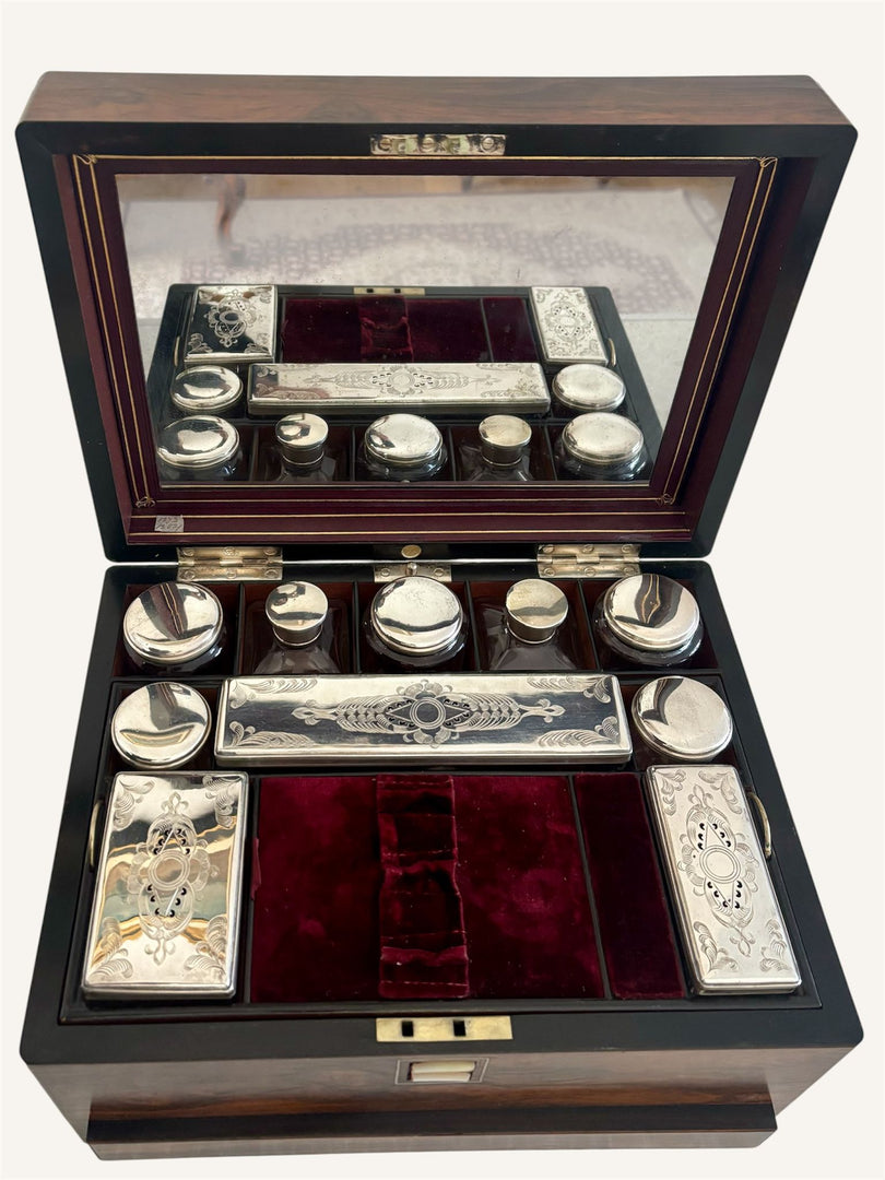 Antique Rosewood & Silver Plate Vanity Box c.1900