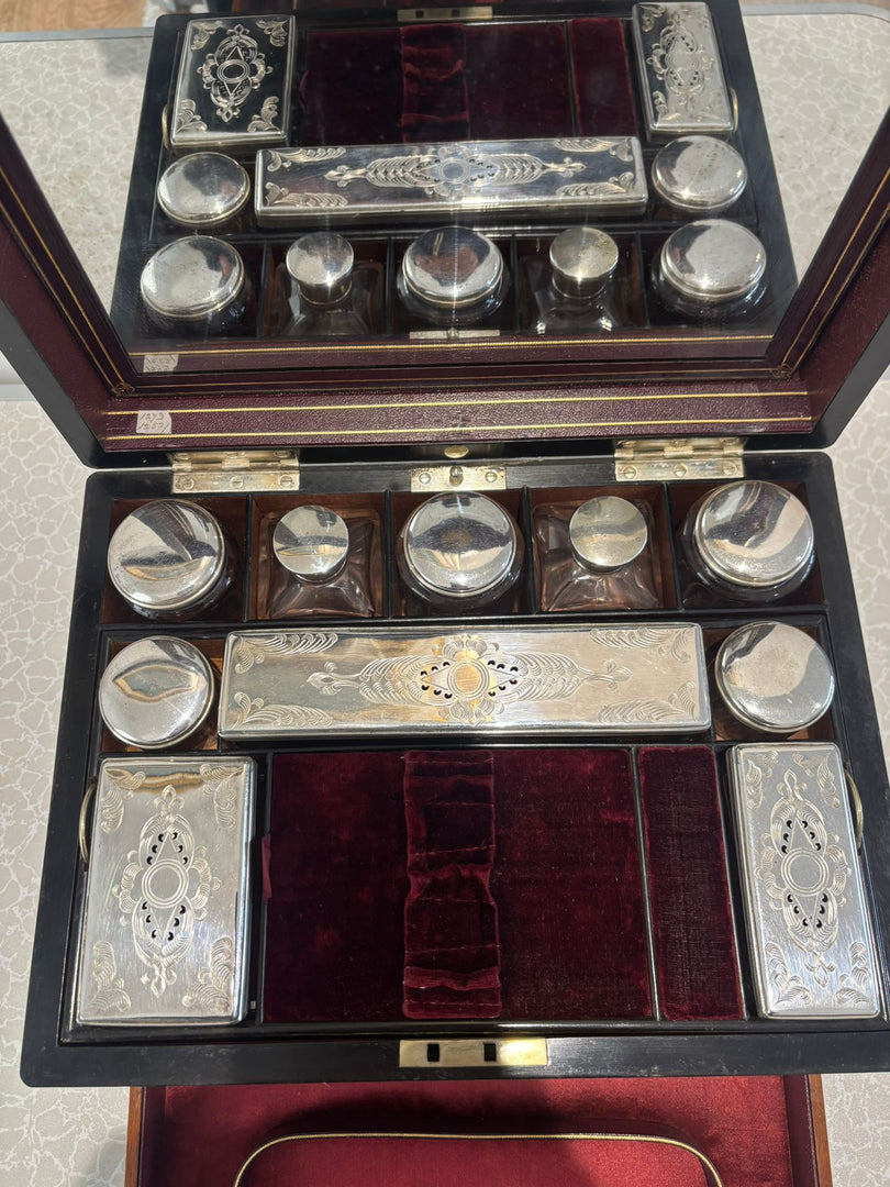Antique Rosewood & Silver Plate Vanity Box c.1900