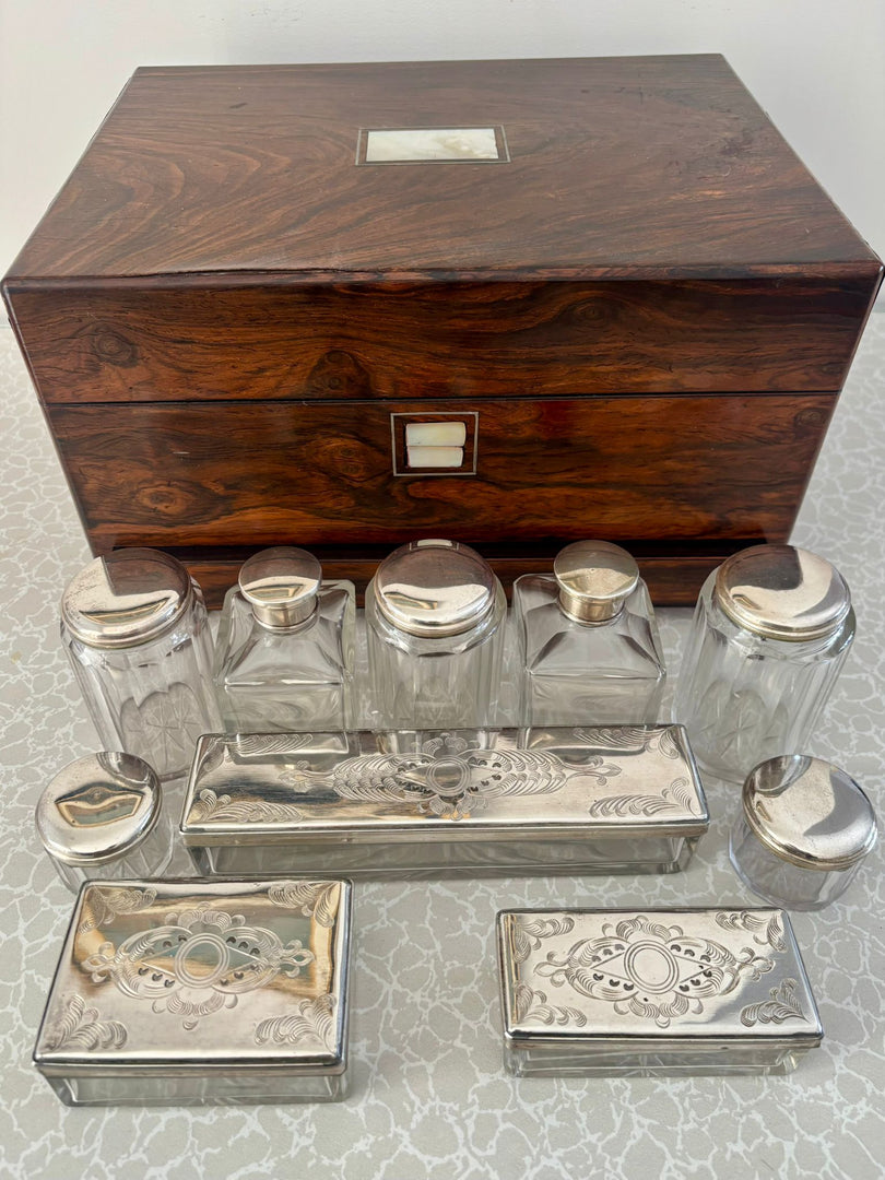 Antique Rosewood & Silver Plate Vanity Box c.1900