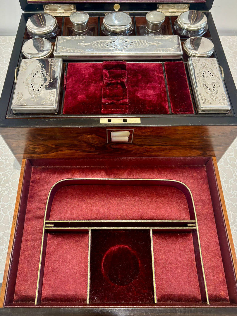 Antique Rosewood & Silver Plate Vanity Box c.1900