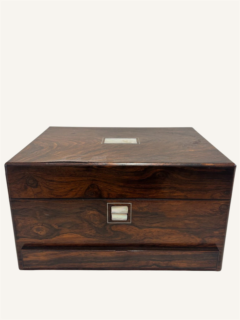 Antique Rosewood & Silver Plate Vanity Box c.1900