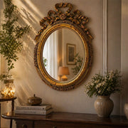 Vintage Oval Gilt Mirror with Ribbon Crest, Louis XVI Revival Design