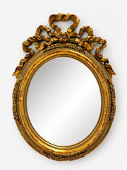 Vintage Oval Gilt Mirror with Ribbon Crest, Louis XVI Revival Design