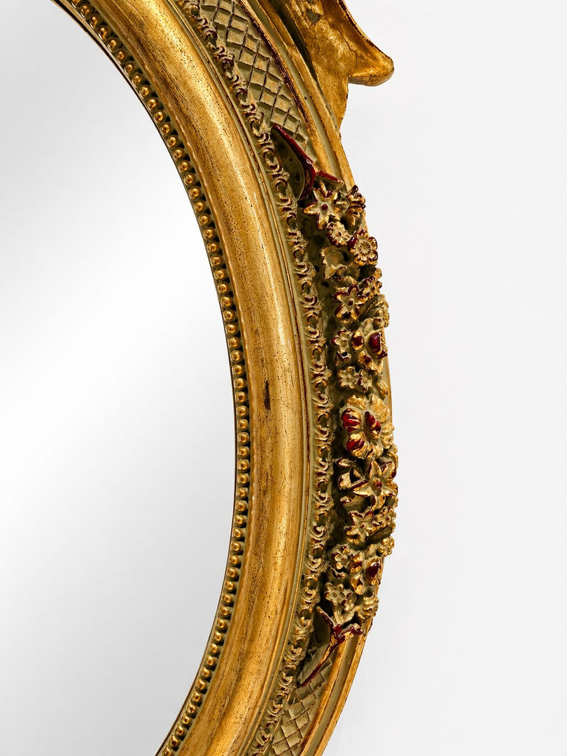 Vintage Oval Gilt Mirror with Ribbon Crest, Louis XVI Revival Design