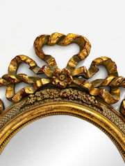 Vintage Oval Gilt Mirror with Ribbon Crest, Louis XVI Revival Design