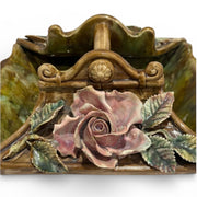 Vintage Majolica Style Ceramic Basket Bowl with Floral Decoration