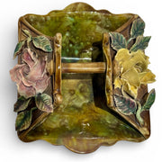Vintage Majolica Style Ceramic Basket Bowl with Floral Decoration