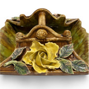 Vintage Majolica Style Ceramic Basket Bowl with Floral Decoration