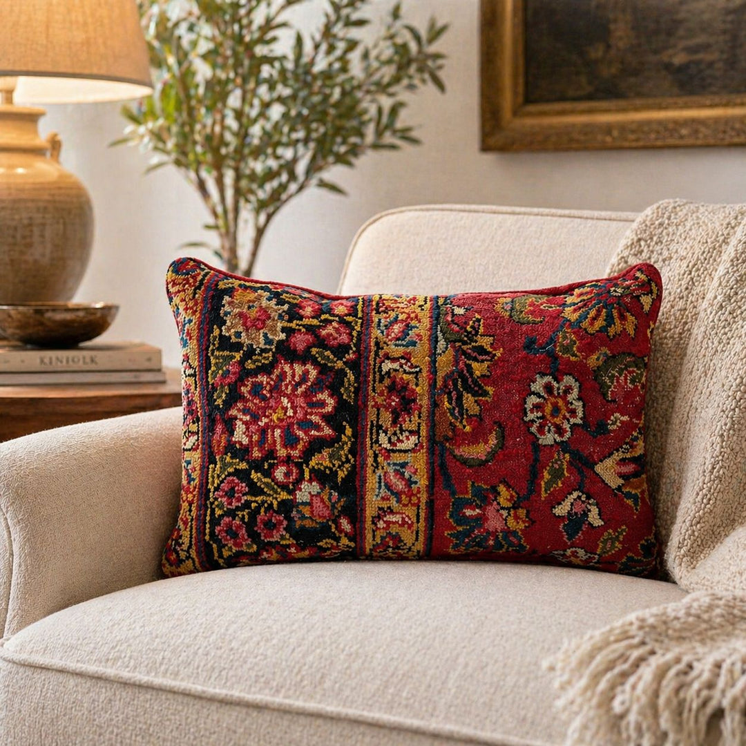 Vintage Hand-Knotted Persian Rug Cushion
