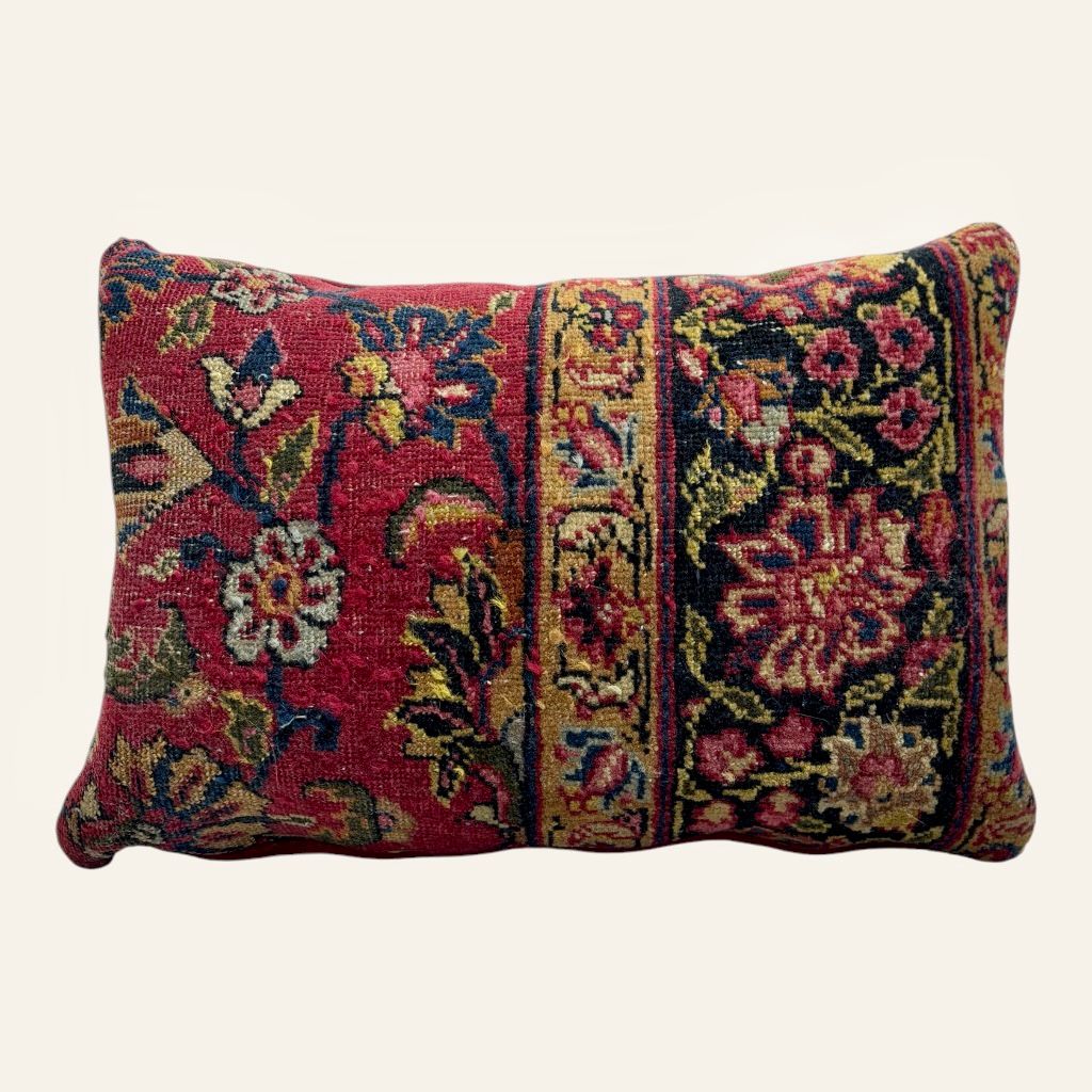 Vintage Hand-Knotted Persian Rug Cushion