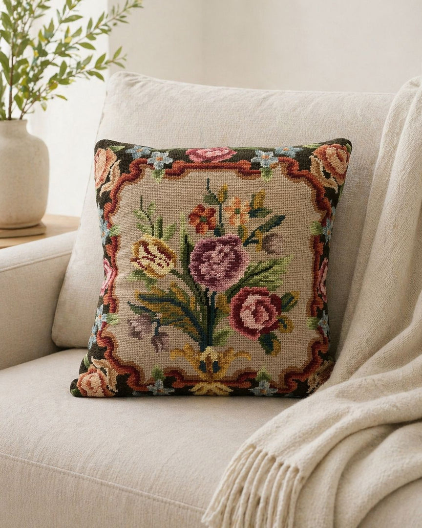 Vintage European Floral Tapestry Cushion