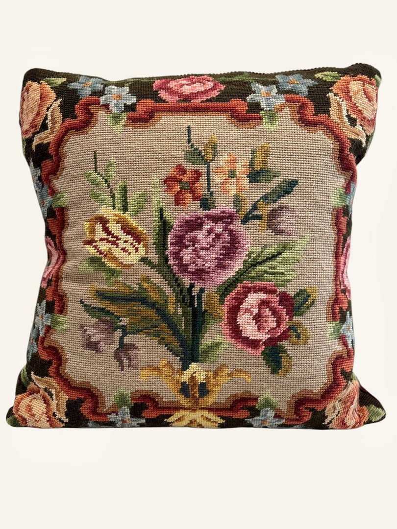Vintage European Floral Tapestry Cushion