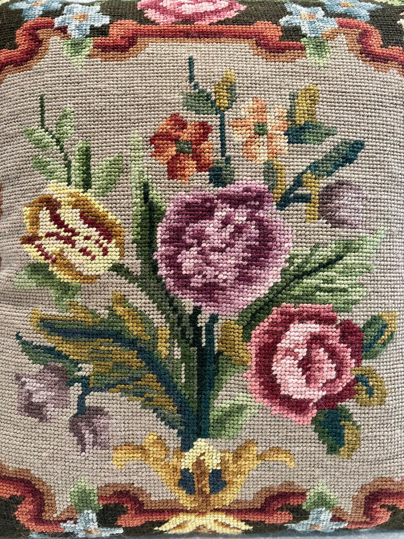Vintage European Floral Tapestry Cushion