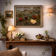 Vintage Oil Painting of Water Lilies, Signed, Mid-20th Century