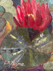 Vintage Oil Painting of Water Lilies, Signed, Mid-20th Century