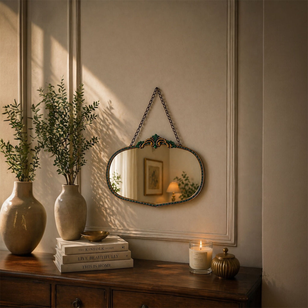 Vintage Art Deco Hanging Mirror with Enamelled Frame