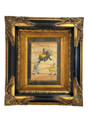 South Asian Miniature Painting of Elephant Rider in Ornate French Gilt Frame
