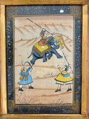 South Asian Miniature Painting of Elephant Rider in Ornate French Gilt Frame