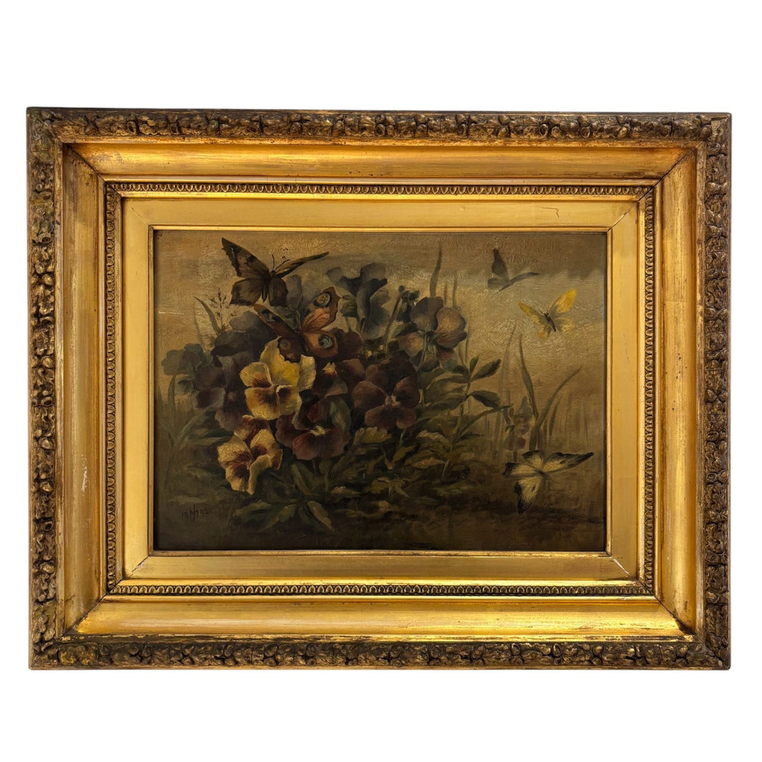 Late 19th Century Floral Still Life Oil Painting (circa 1890s) Gilt Frame