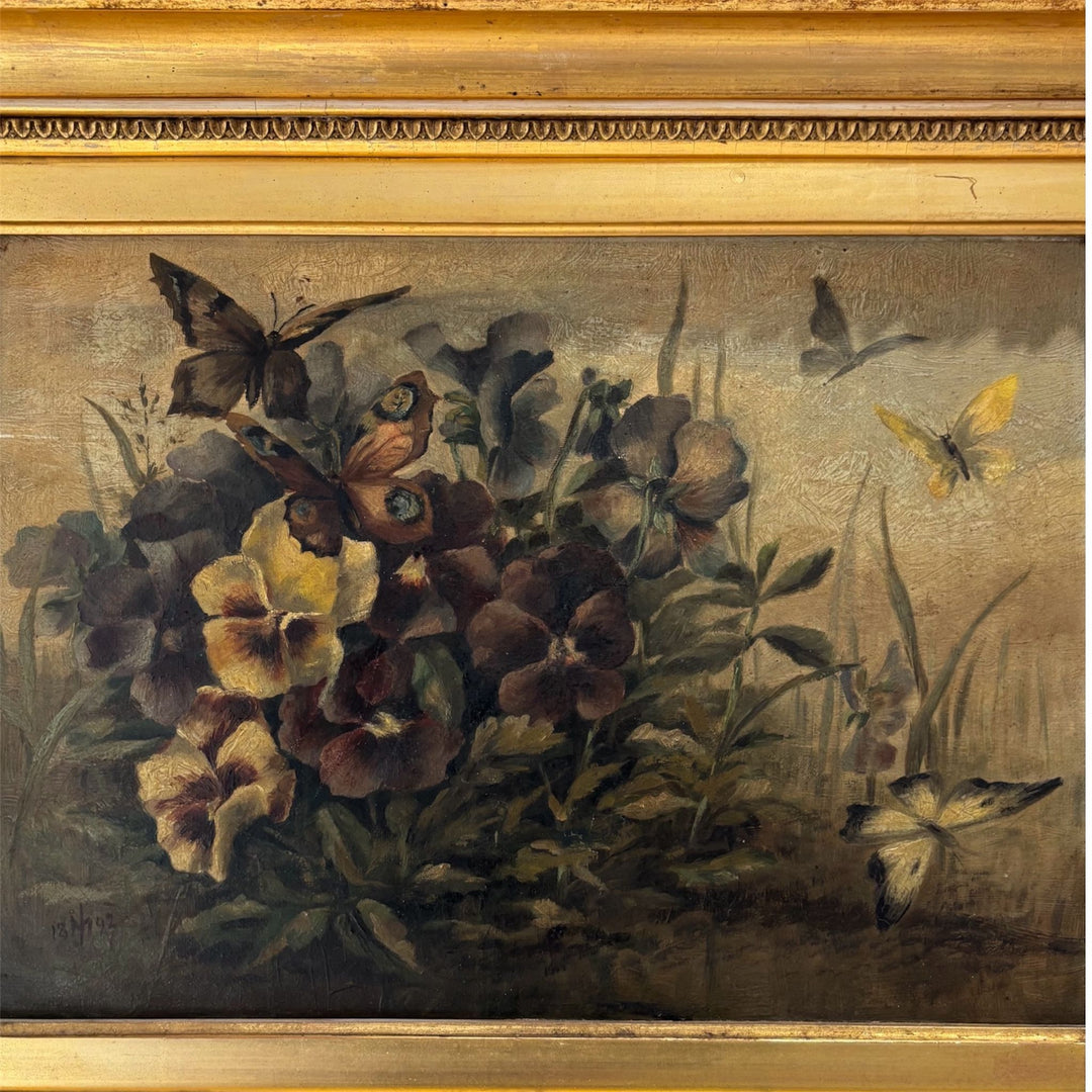 Late 19th Century Floral Still Life Oil Painting (circa 1890s) Gilt Frame