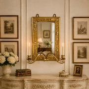 Antique Brass Wall Mirror with Twin Candle Sconces