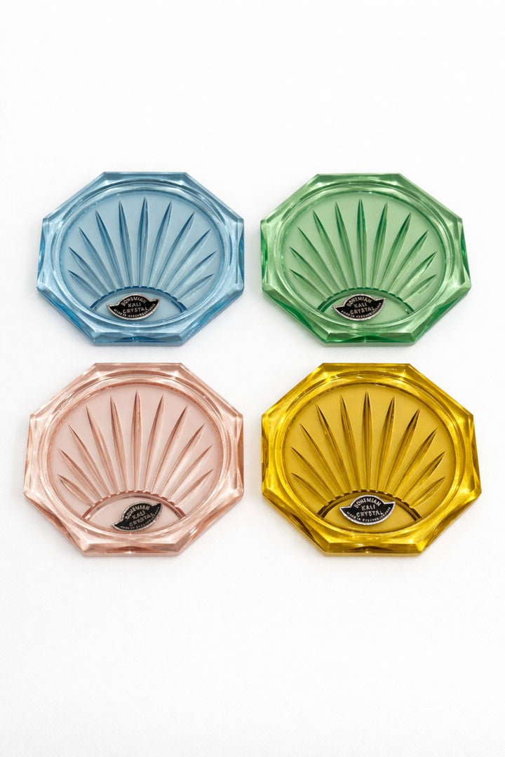Vintage Bohemian KALI Crystal Coloured Coasters   of 4 Czech Glass, Cased
