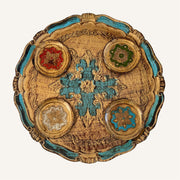 Vintage Italian Florentine Gilt Tray & Matching Hand Painted Coasters. Mid Century Set