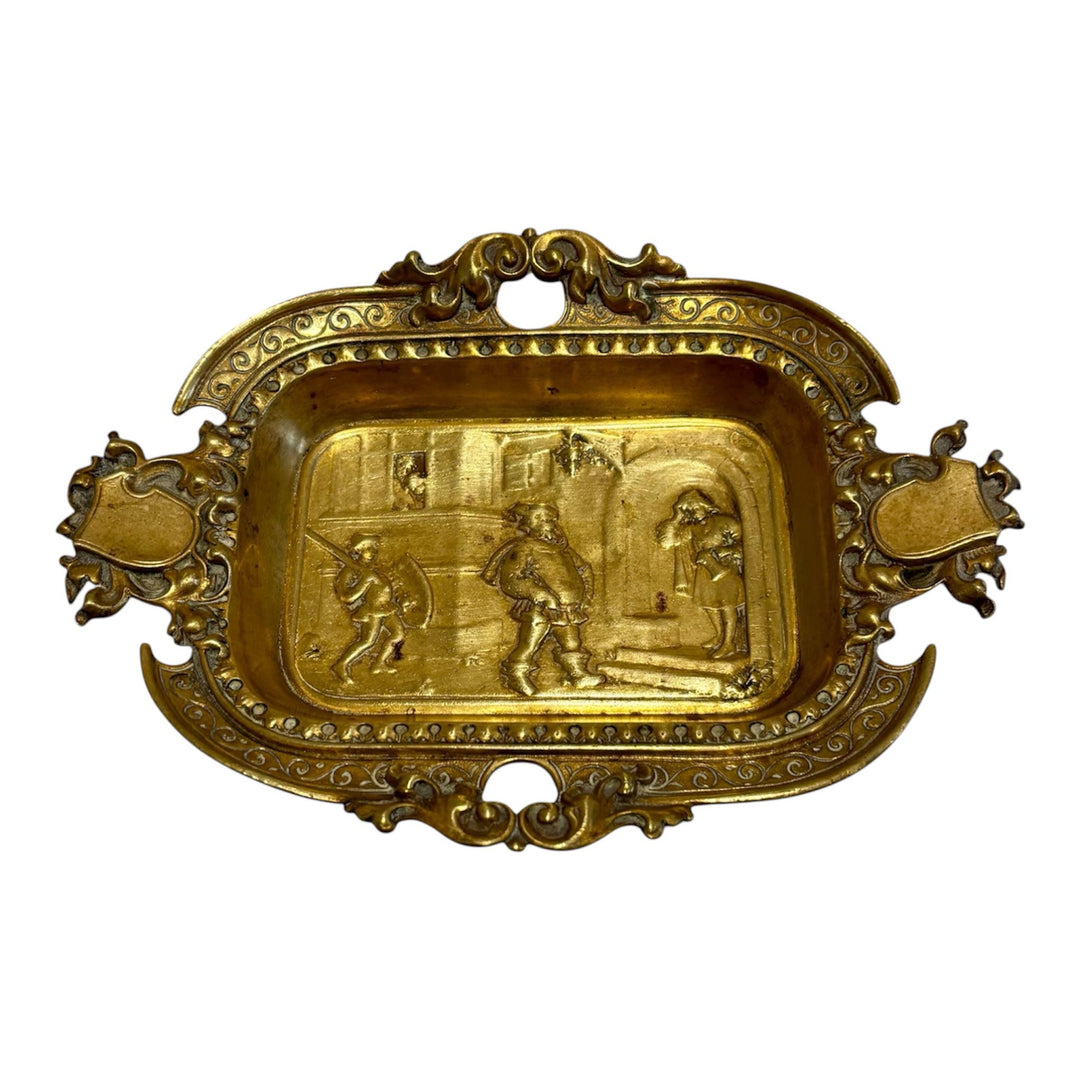 19th Century French Gilt Brass Figural Tray  Vanity Dish with Village Scene