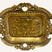 19th Century French Gilt Brass Figural Tray  Vanity Dish with Village Scene