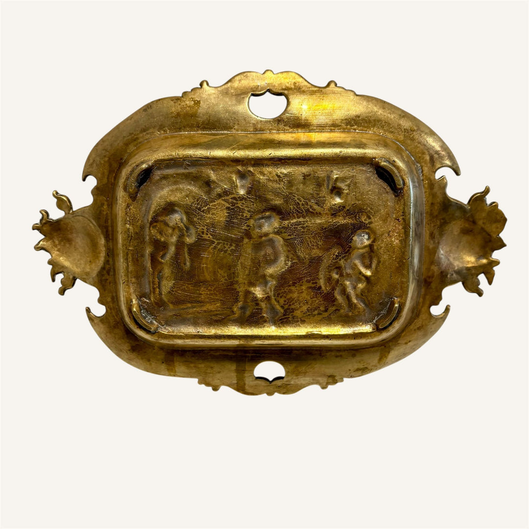 19th Century French Gilt Brass Figural Tray  Vanity Dish with Village Scene