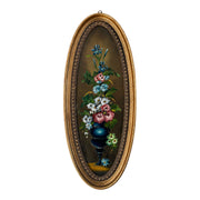 Signed Vintage Floral Still Life Oil Painting in Oval Gilt Frame, Under Glass