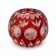 Ruby Red Cut Glass Vase with Arabic Calligraphy. Elegant Decorative Accent