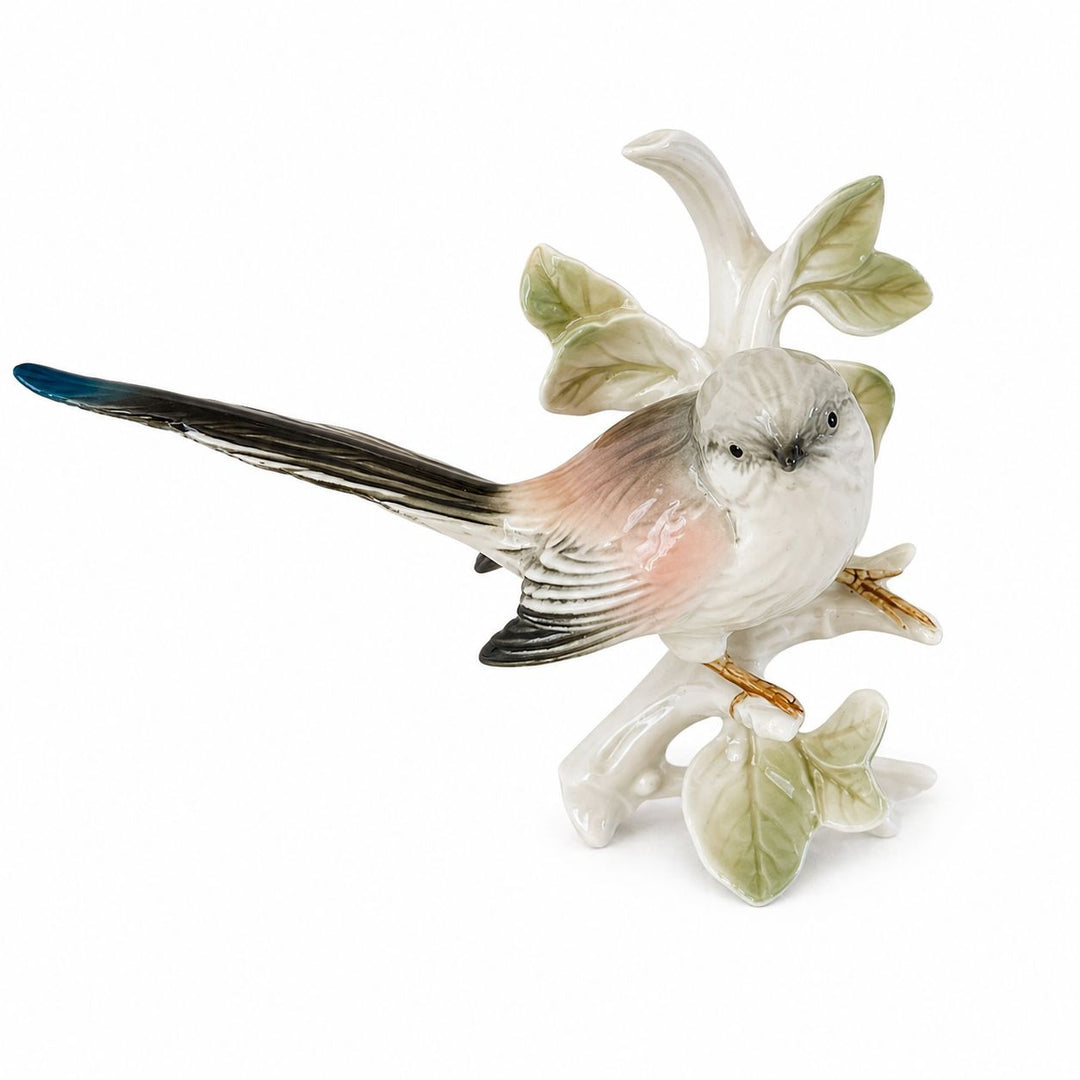 Pair Karl Ens Porcelain Long Tailed Tit Bird Wall Plaques Mid Century German Figurines