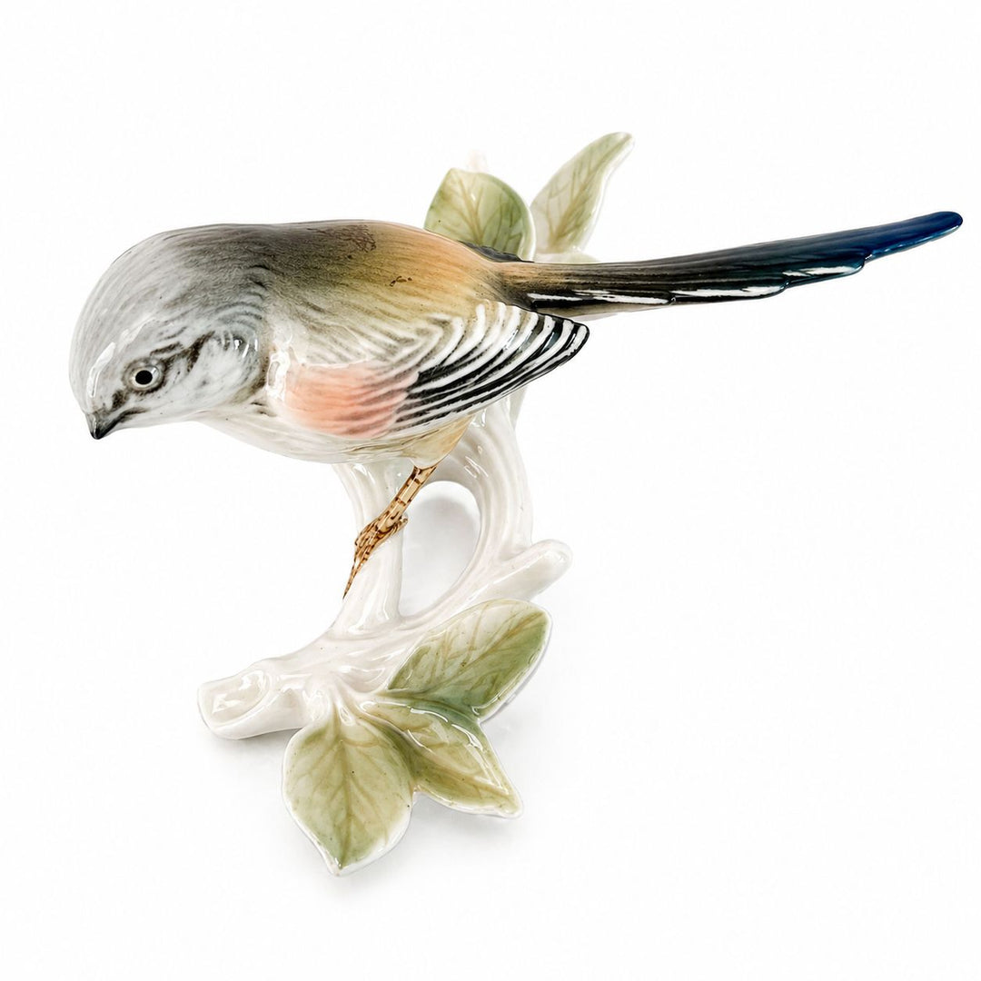 Pair Karl Ens Porcelain Long Tailed Tit Bird Wall Plaques Mid Century German Figurines
