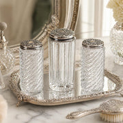 Cut Glass Vanity Bottles with Silver Plate Lids, Set of Three