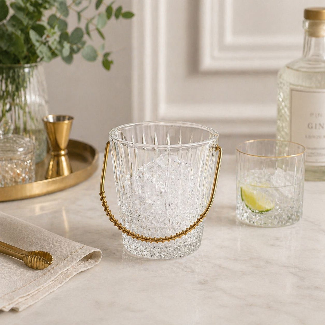 French Cut Glass Ice Bucket with Gilt Spiral Handle