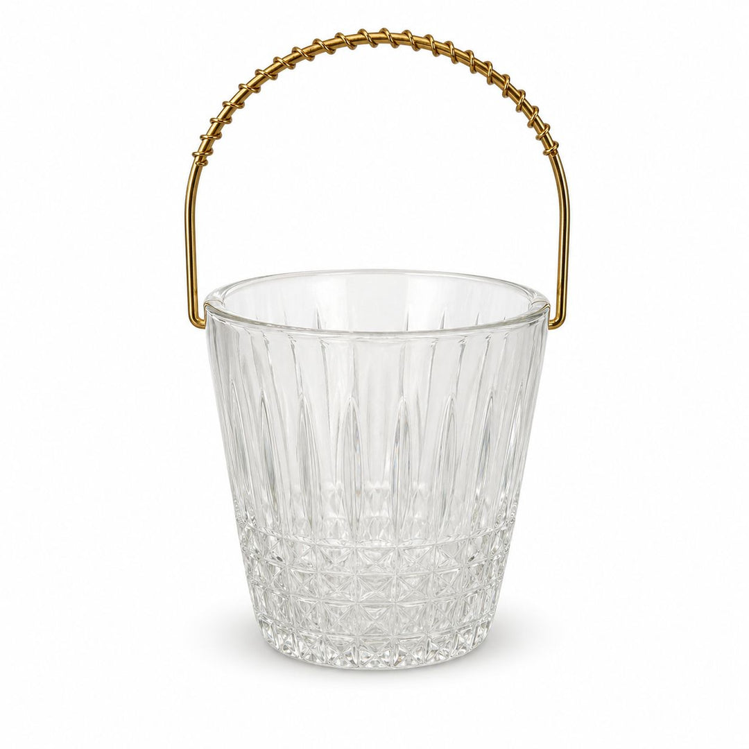 French Cut Glass Ice Bucket with Gilt Spiral Handle