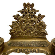 Ornate Victorian Brass Double Inkwell & Letter Holder Stand with Cherub & Dolphin Decoration