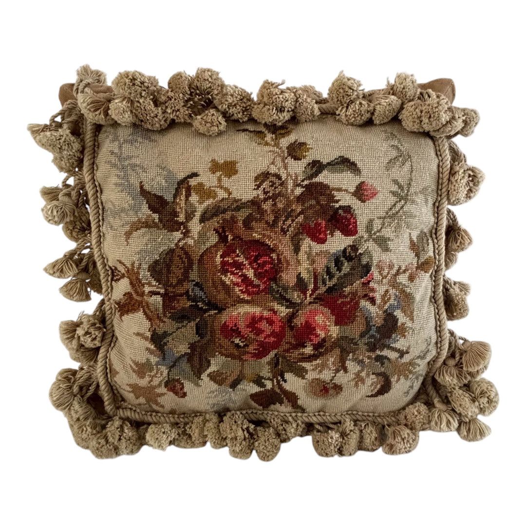 Vintage French Country Style Needlepoint Cushion with Tassel Trim (D)