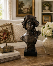 Vintage Art Nouveau Style Female Bust Sculpture, Bronze Effect, Decorative