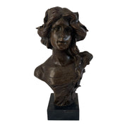 Vintage Art Nouveau Style Female Bust Sculpture, Bronze Effect, Decorative
