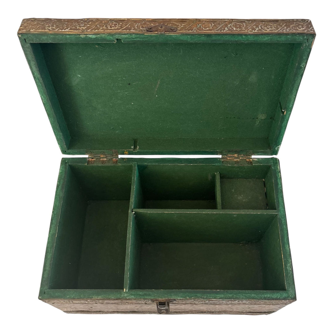 French Embossed Brass Jewellery Casket with Classical Figural Frieze