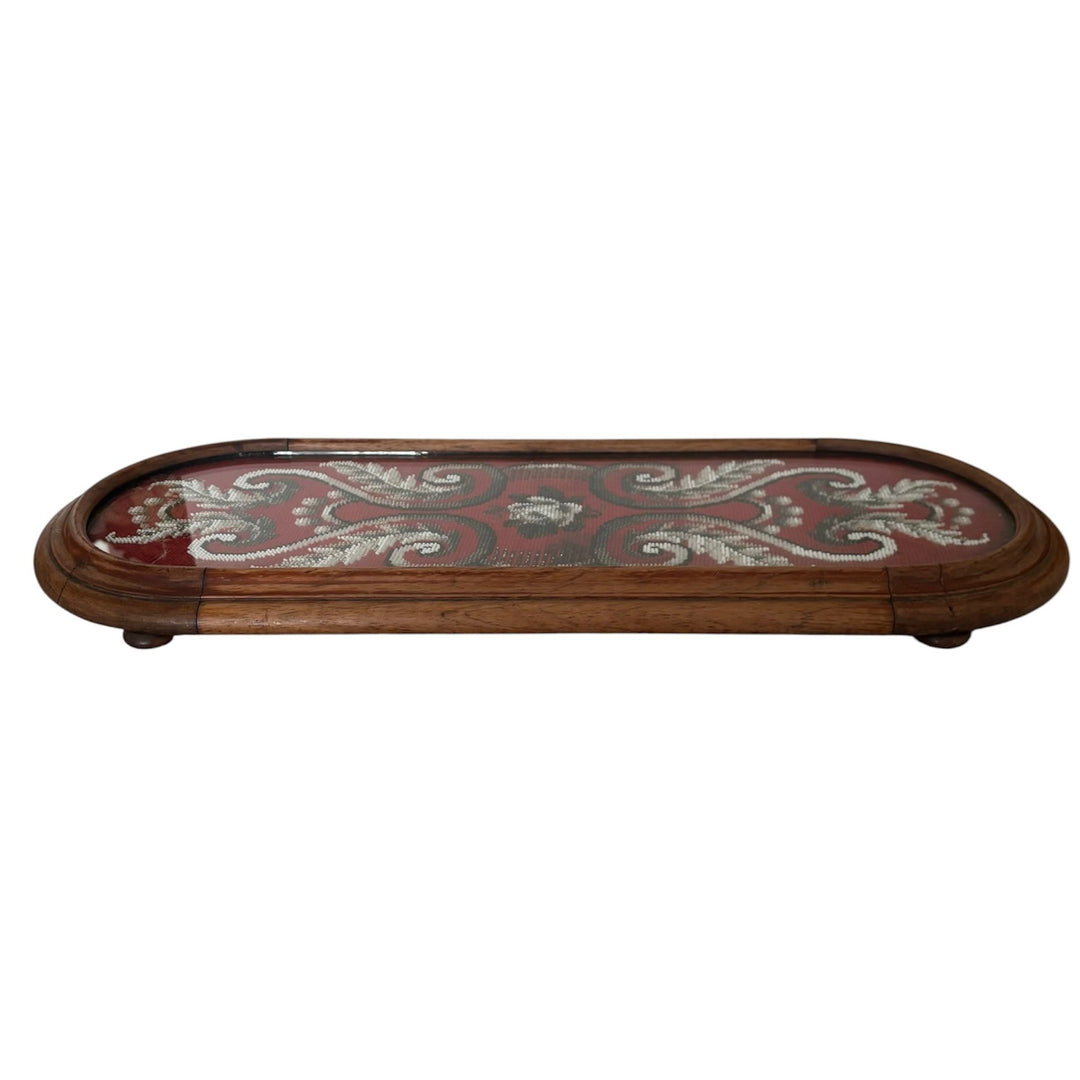 Victorian Beadwork & Needlepoint Tray by Wylie & Lochhead, Glasgow, c.1880