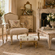 Antique Style Giltwood Footstool with Embroidered Upholstery Louis XV Revival