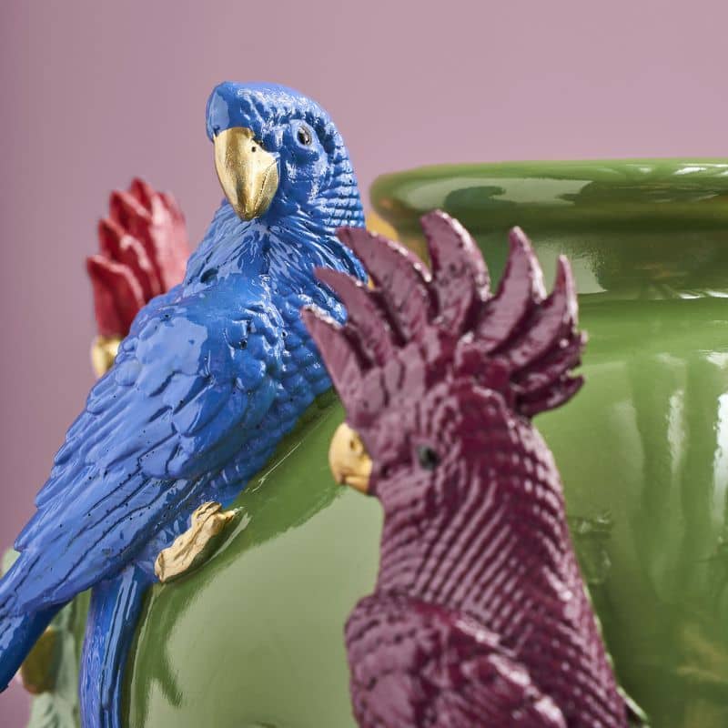 Green Vase, Parrots