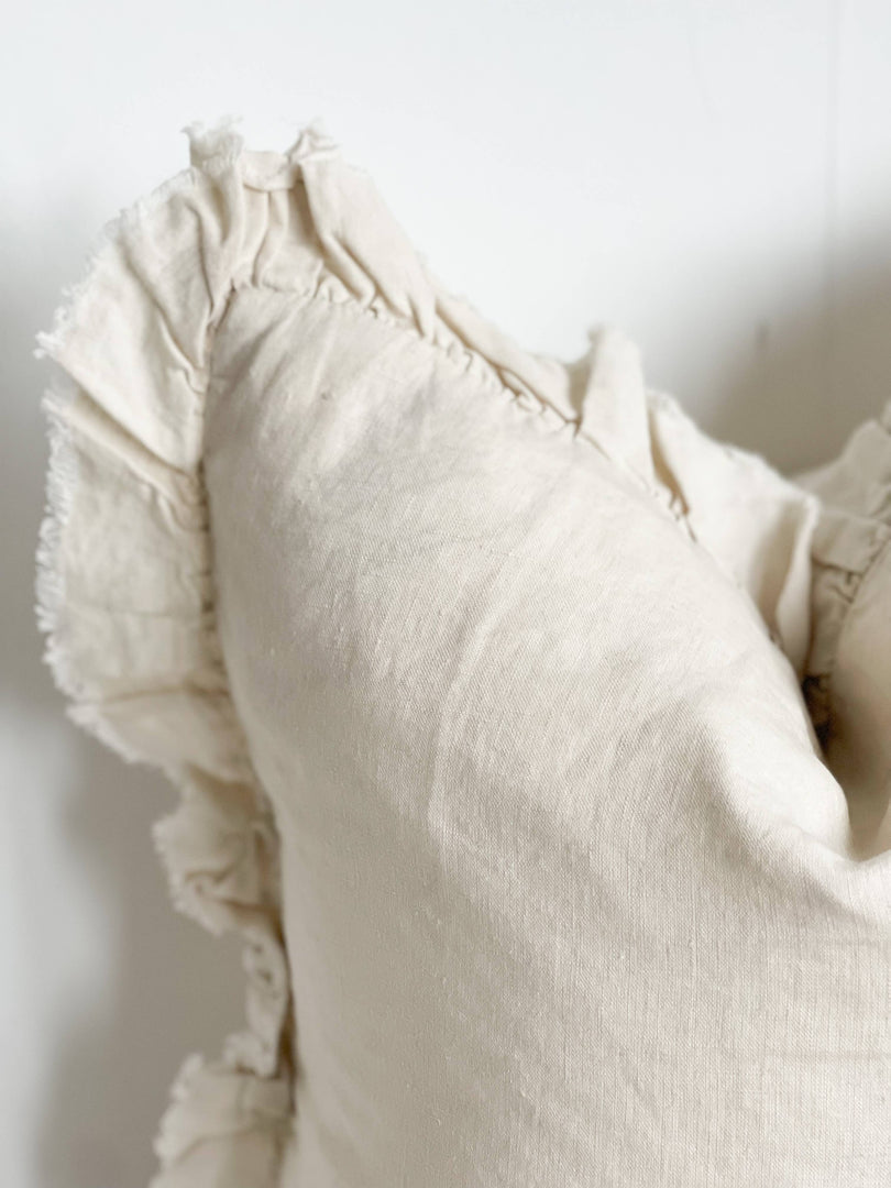 Hallie Ruffled Linen Cushion Cover, Cream