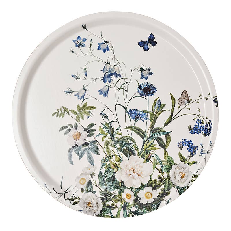 Blue Flower garden round tray Ø38, made of Nordic Birch