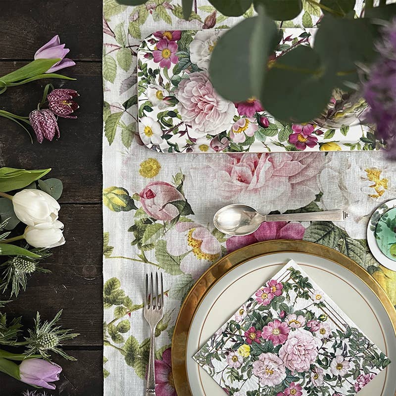 Rose Flower Garden Table runner in linen- made in Europe