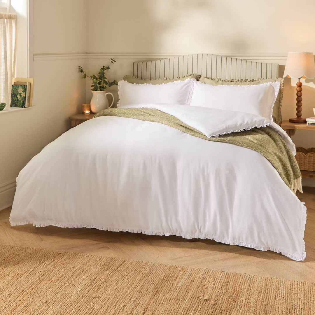 Tilly 100% Cotton Ruffle Duvet Cover Set White